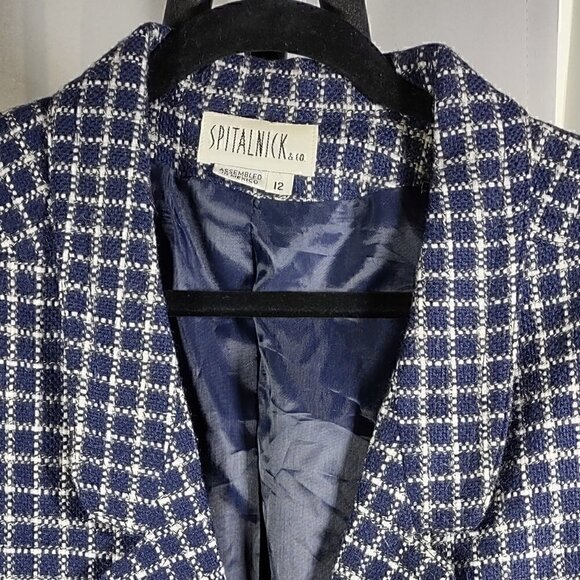Spitalnick & Co Women's Blue/White 100% Wool Coat/Blazer Size 12 - Picture 2 of 8